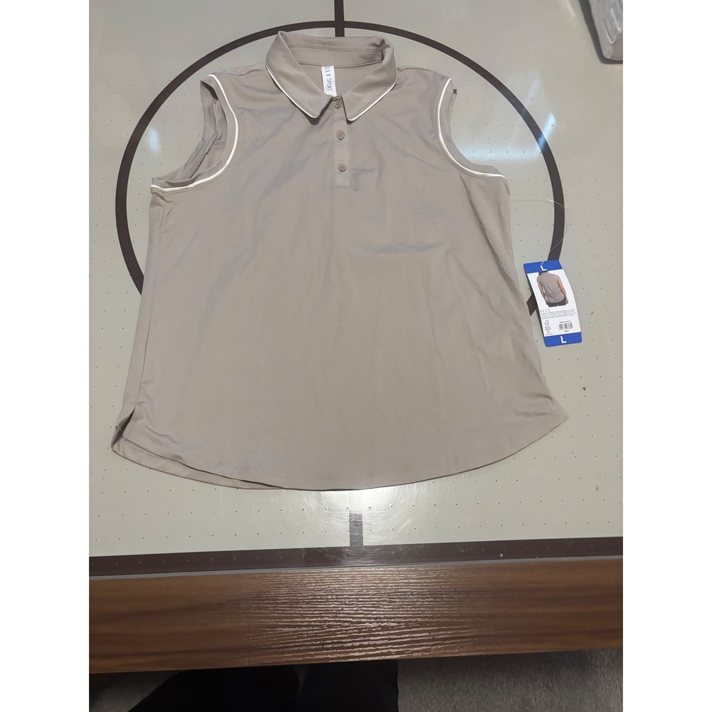 Elle Sport Womens Sleeveless Polo Shirt Tan Taupe Golf Tennis Active Top Large - Picture 2 of 6